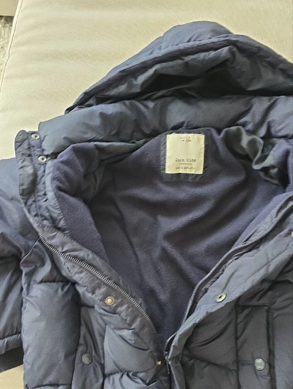 Zara Kids Dark Navy Puffer Jacket with Hood For Boys Size 9